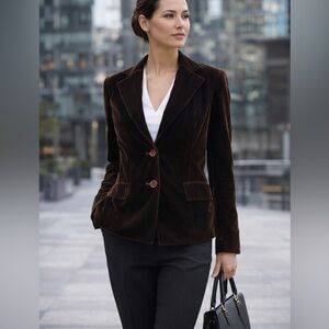 Darjoni Brown Velvet Blazer Jacket Women Size 6 Tailored Two Button